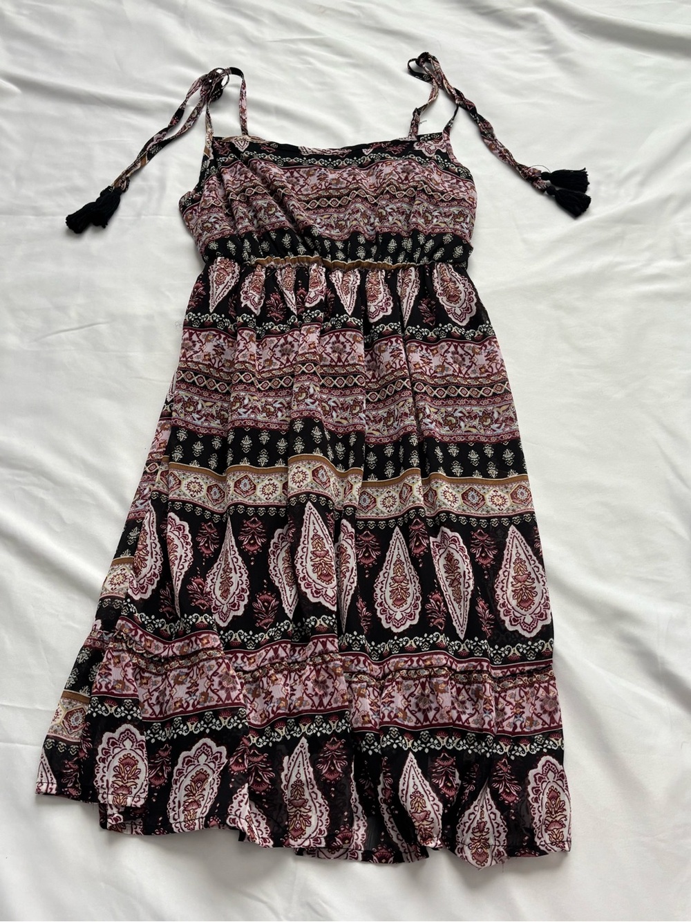 Girls Pink and Black Paisley Tie-Shoulder Sundress